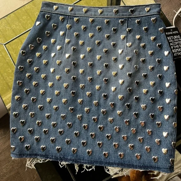Saint Laurent Denim Mini Skirt with Metal Hearts Size 27